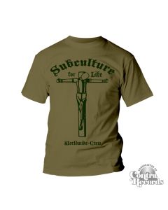 Subculture for Life "Worldwide-Crew " Crucified T-Shirt prairie dust green (last sizes!)