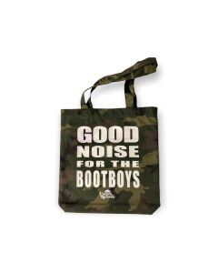 Vinylshopper Bag - "Good Noise..." bold lettering camo/white print